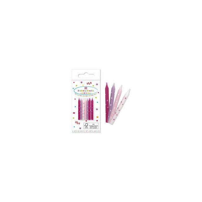 Candelina rosa con supporto 12 pezzi