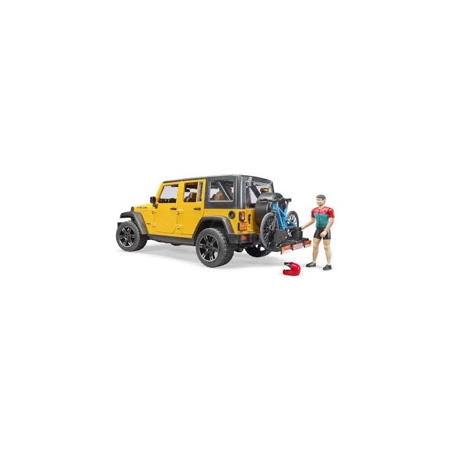 Jeep Wrangler gialla con ciclista 02543