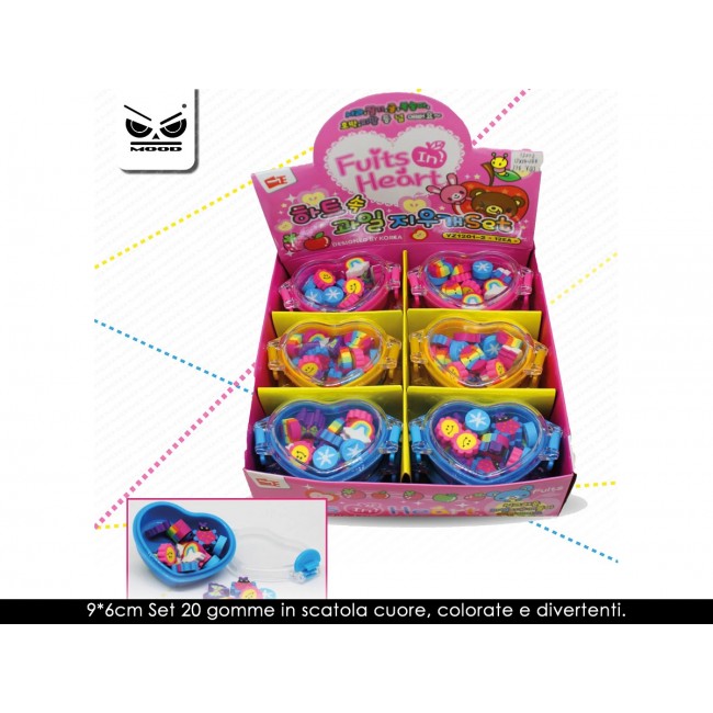Set 20 gomme in scatola cuore