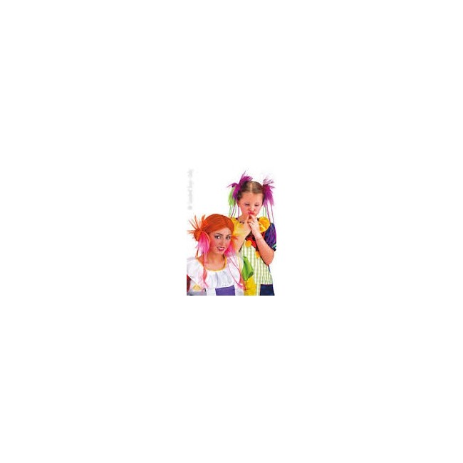 CARNEVALE 8161 - ELASTICO CON CAPELLI E TRECCINE FLUO